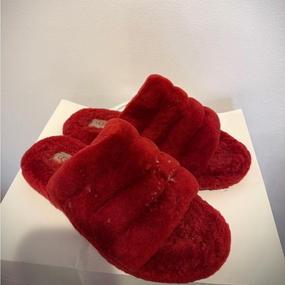 Red Fluff Yeah Ugg Slide Slippers